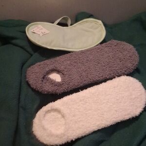 Just Be Gray and White Fuzzy Socks and blind fold for sleeping